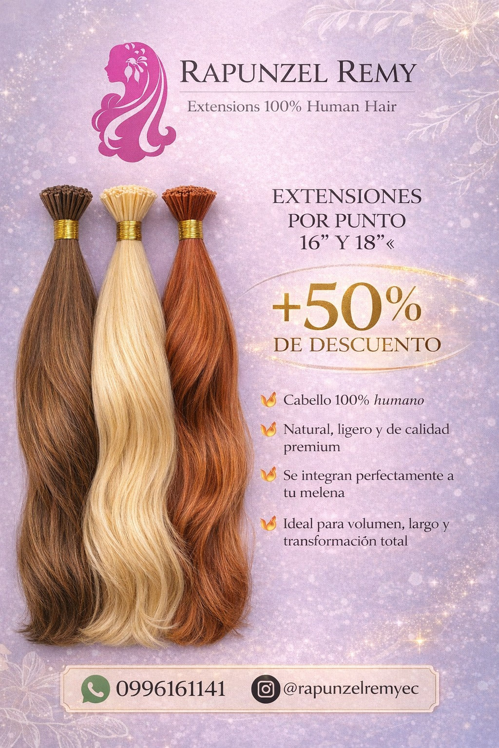 Extensiones de cabello 100% humano por punto